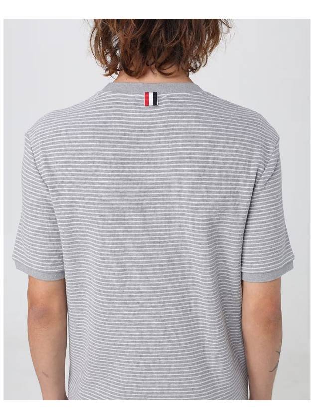 Micro waffle knit t shirt short sleeve gray - THOM BROWNE - BALAAN 5