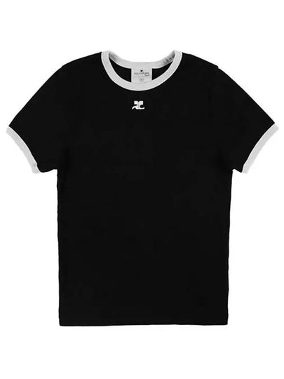 Contrast Signature Short Sleeve T-Shirt Black - COURREGES - BALAAN 2