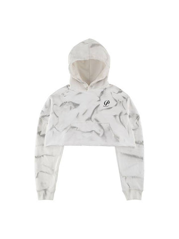 Crop Damaged Hoodie White - PEOPLE OF THE WORLD - BALAAN 1