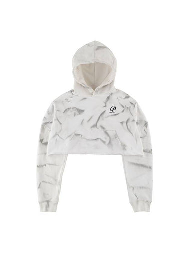 Crop Damaged Hoodie White - PEOPLE OF THE WORLD - BALAAN 1