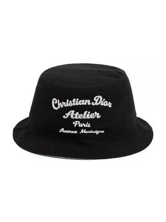 Atelier Embroidered Cotton Canvas Bucket Hat Black - DIOR - BALAAN 2