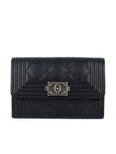 Boy  Flap Card Holder Grained Calfskin Ruthenium Black - CHANEL - BALAAN 1