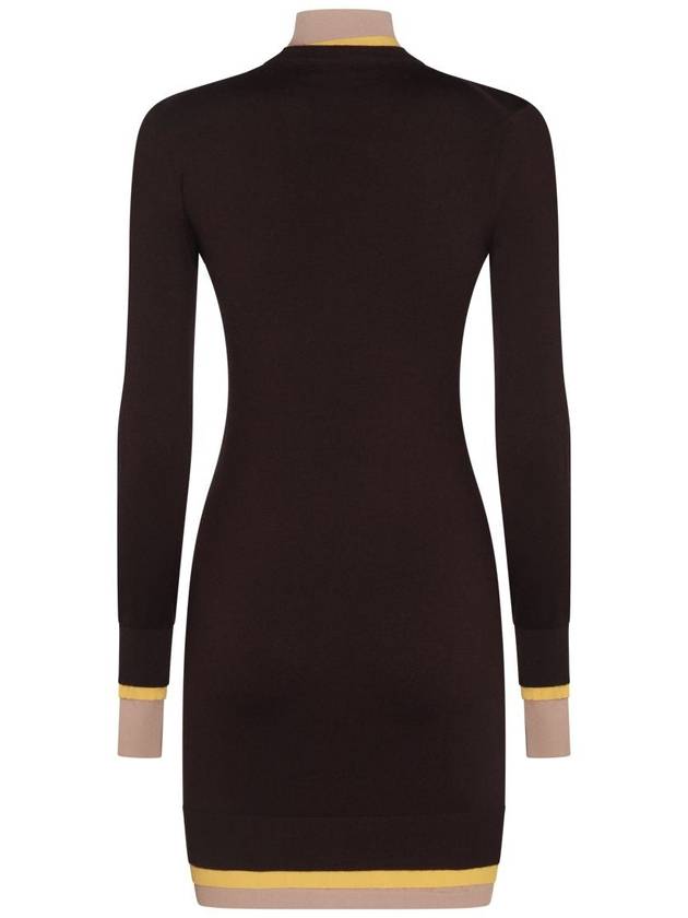 High Neck Wool Short Dress Dark Purple - FENDI - BALAAN 3