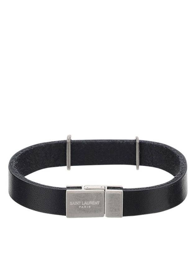 Opyum Silver Logo Leather Bracelet Black - SAINT LAURENT - BALAAN 3