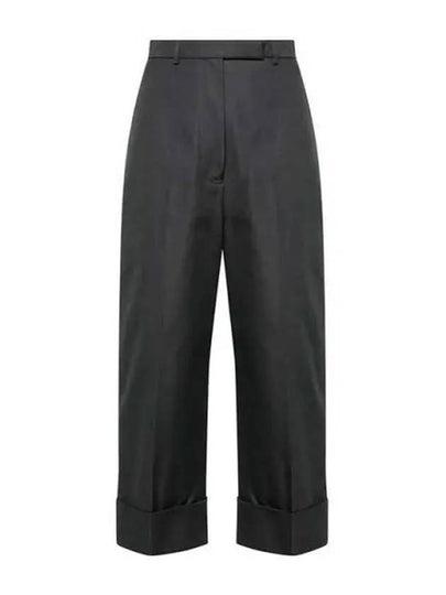 High Waist Cotton Canvas Straight Pants Dark Grey - THOM BROWNE - BALAAN 2