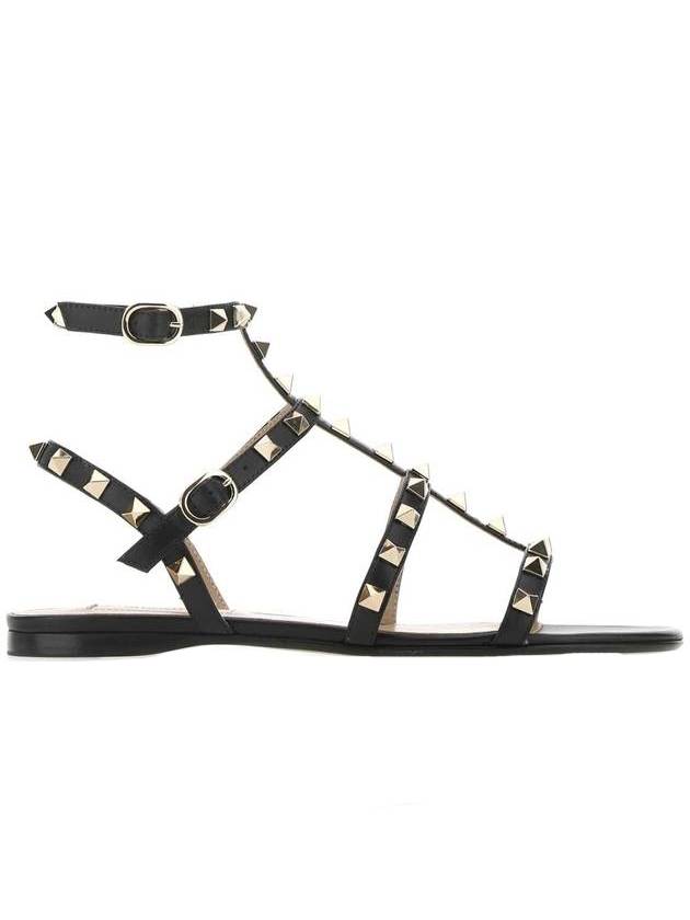 Women's Rockstud Strap Flat Sandals Black - VALENTINO - BALAAN 1