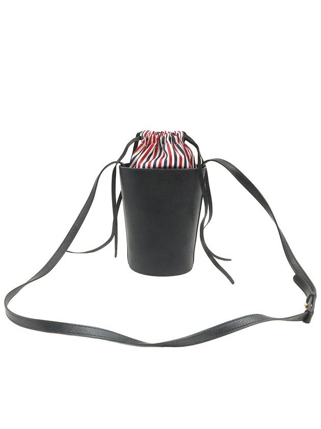 Black Grain Leather Striped Pebble Drawstring Mini Bucket Crossbody Bag FAP384A - THOM BROWNE - BALAAN 3