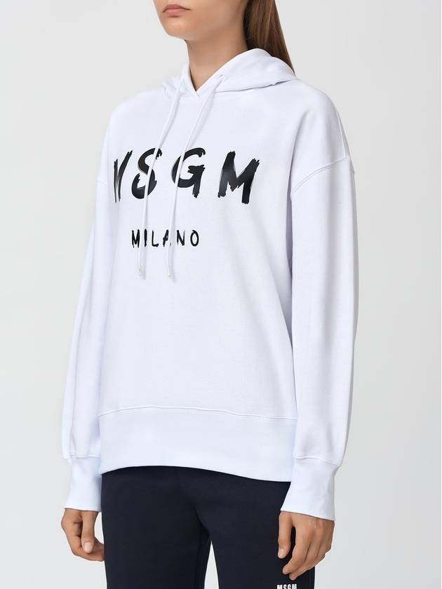 Brushed Logo Print Cotton Hoodie White - MSGM - BALAAN 3