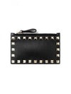 Rockstud Zipper Card Wallet Black - VALENTINO - BALAAN 1