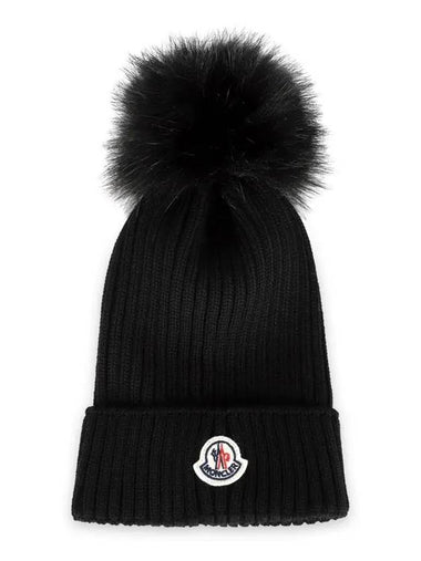 Kids Pom Wool Beanie Black 3B00018 04S01 999 - MONCLER - BALAAN 1