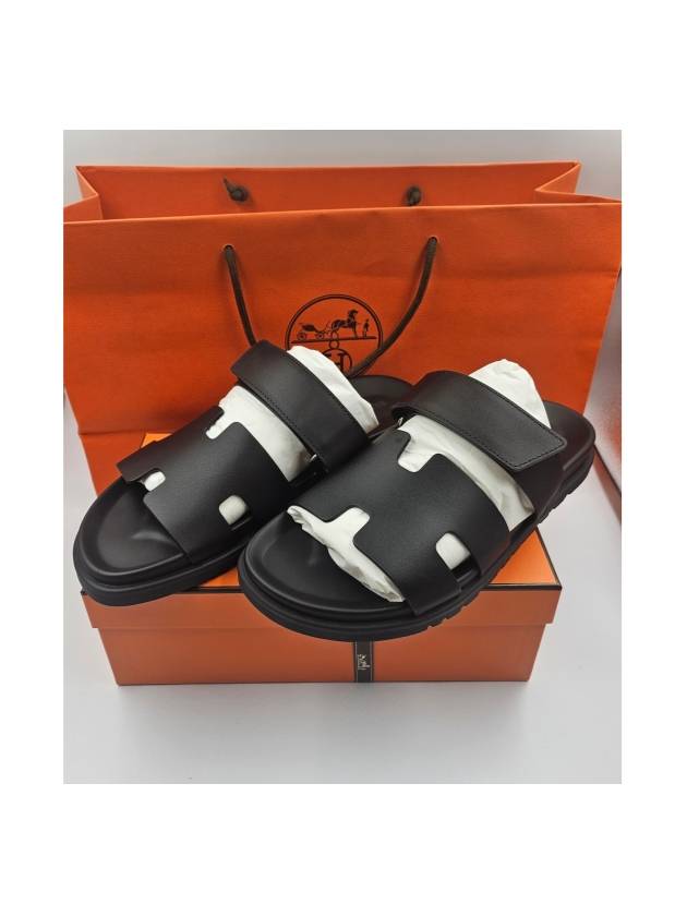 Hermes Chypre H Logo Calfskin Sandals Black - HERMES - BALAAN 2