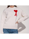 Big Heart Logo Overfit Wool Knit Top White - AMI - BALAAN 3