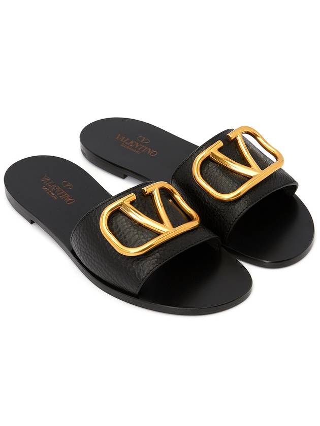 V Logo Signature Grainy Calfskin Slippers Sandals Black - VALENTINO - BALAAN 4