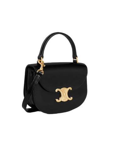 Besace Clea Triomphe Small Shiny Calfskin Tote Bag Black - CELINE - BALAAN 1