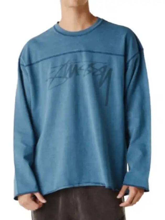 Football Crew Pigmented Dyed Long Sleeve T-Shirt Blue - STUSSY - BALAAN 2