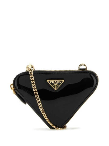 Triangular Patent Leather Mini Pouch Bag Black - PRADA - BALAAN 1