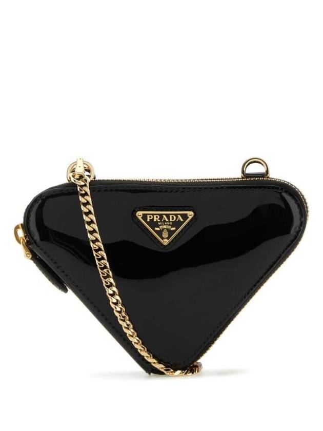 Triangular Patent Leather Mini Pouch Bag Black - PRADA - BALAAN 1