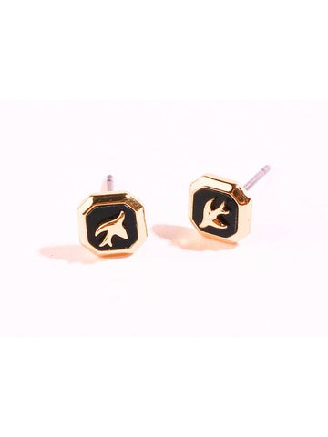 Onyx Bird Studs Earrings Gold - GAMAN - BALAAN 1