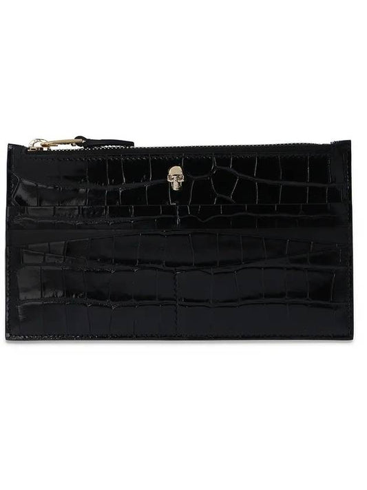 Skull Zipper Card Wallet Black - ALEXANDER MCQUEEN - BALAAN.