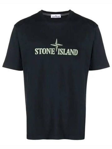 Stitches Two Embroidery Short Sleeve T-Shirt Navy - STONE ISLAND - BALAAN 1