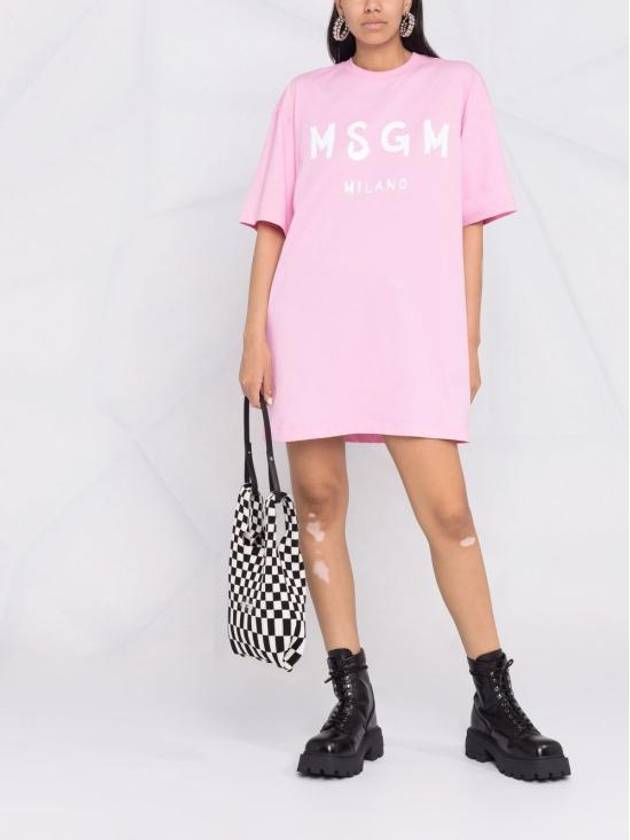 Milano Brushed Logo Short Sleeve Short Dress Pink - MSGM - BALAAN 6