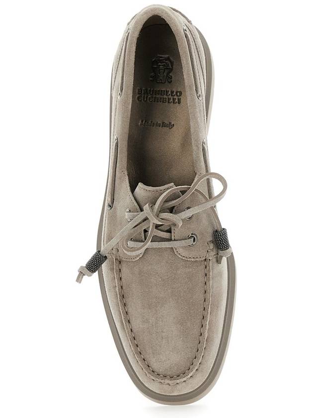 Beige Boat Loafers With Jewelry Details In Suede Women - BRUNELLO CUCINELLI - BALAAN 4