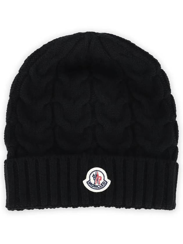 Kids Logo Patch Cable Wool Knit Beanie Black 3B00025 04S02 999 - MONCLER - BALAAN 3