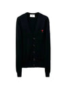 heart logo V-neck wool cardigan black - AMI - BALAAN 1