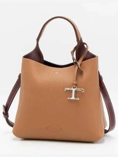 Logo Mini Leather Tote Bag Brown - TOD'S - BALAAN 2