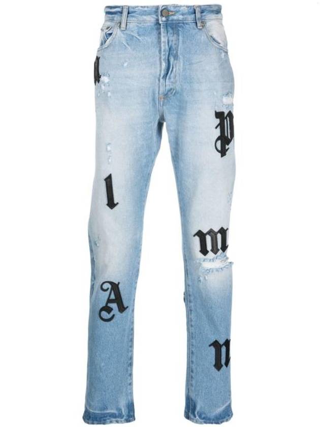 Logo Patch Straight Jeans Blue - PALM ANGELS - BALAAN 2