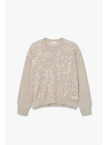 Women s Sequin Flower Linen Sweater Dark Beige - BRUNELLO CUCINELLI - BALAAN 1