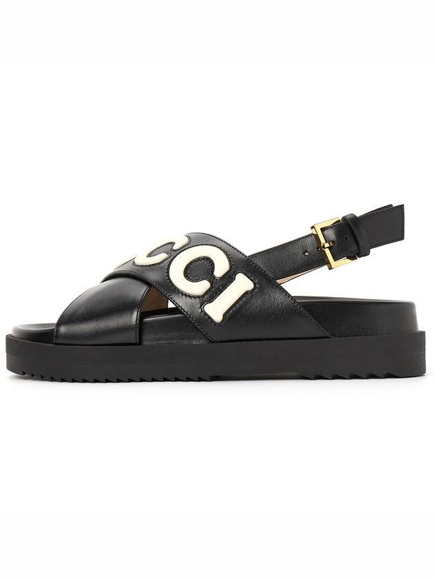 Women's Logo Leather Sandals Black - GUCCI - BALAAN 5