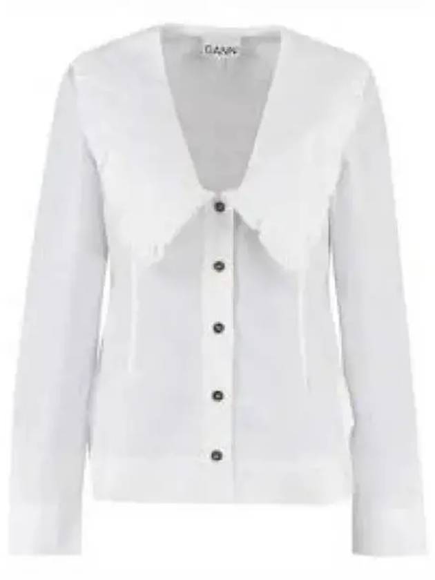 Women's Wide Collar Plunge Neck Cotton Shirt White - GANNI - BALAAN 2