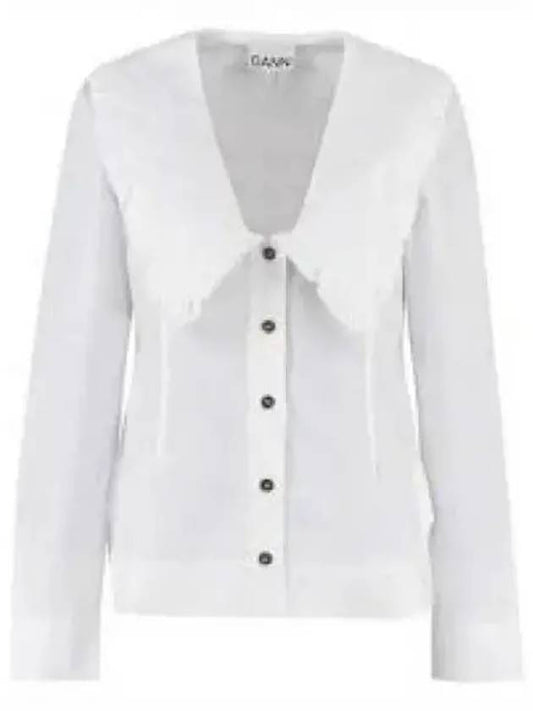 Women's Wide Collar Plunge Neck Cotton Shirt White - GANNI - BALAAN 2