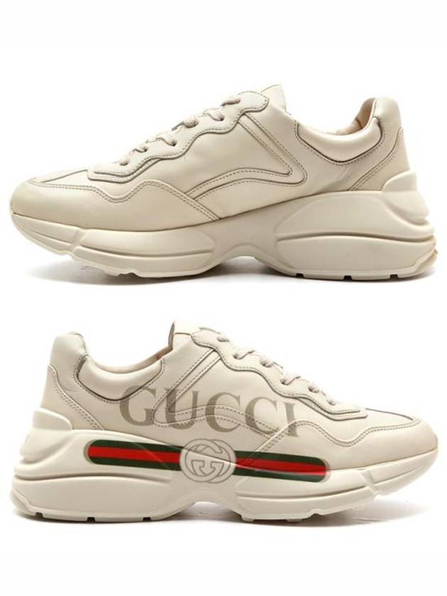 Rhyton Leather Sneakers Logo Ivory - GUCCI - BALAAN 4