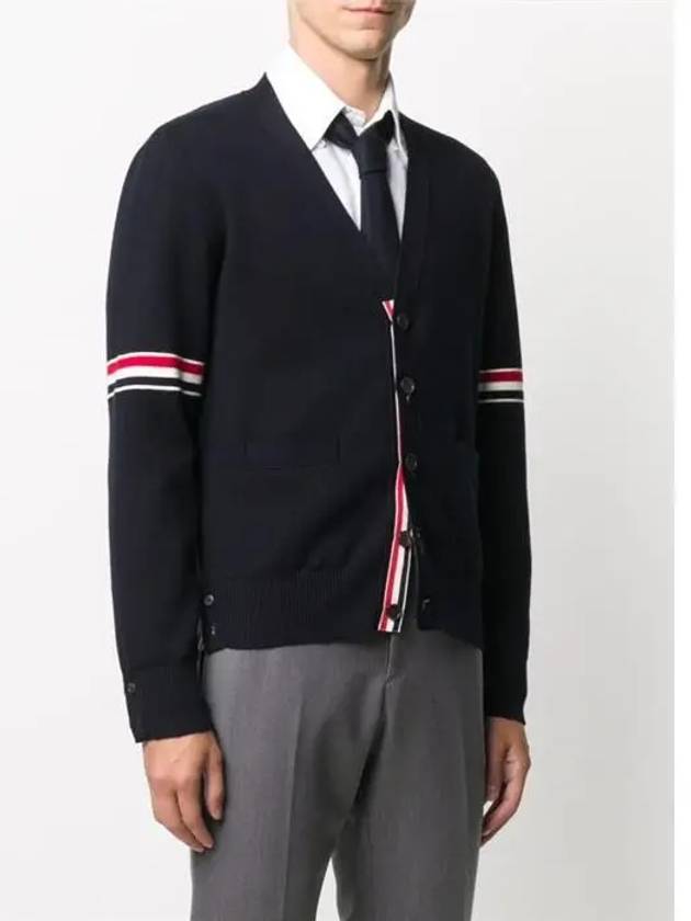 Milano Stitch Sprite Armband Cotton V-neck Cardigan Navy - THOM BROWNE - BALAAN 5