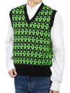 Wool Jacquard V-neck Knit Vest Green - AMI - BALAAN 6