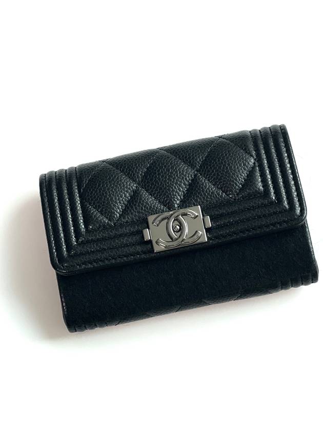 Boy  Flap Card Holder Grained Calfskin Ruthenium Black - CHANEL - BALAAN 7