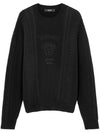 Embroidered Logo Cable Knit Top Black - VERSACE - BALAAN 1