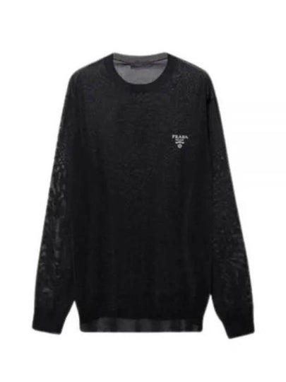 Logo Silk Knit Top Black - PRADA - BALAAN 2