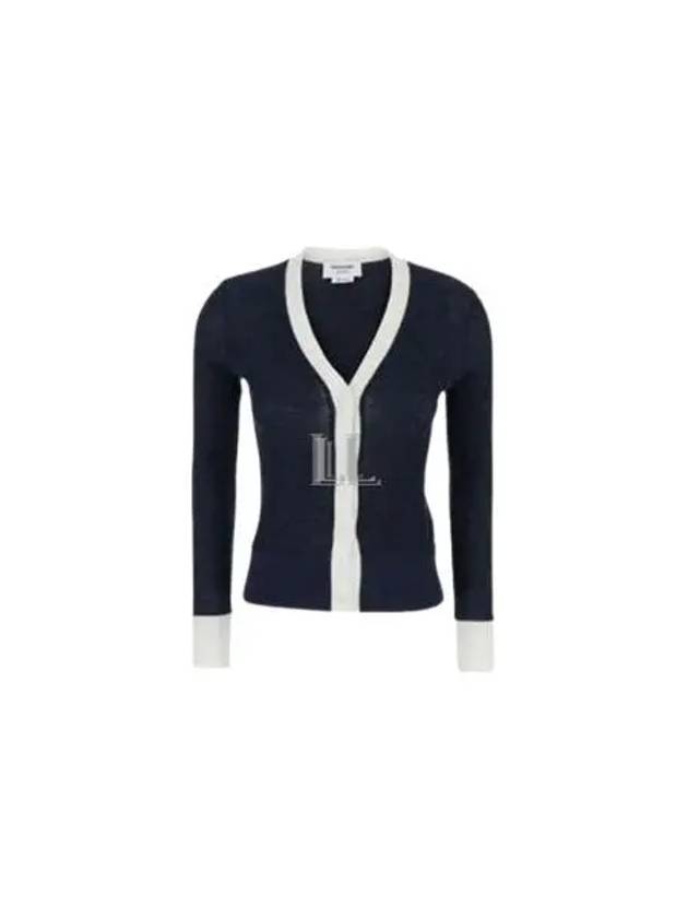 Contrast Trim Wool Cardigan Black - THOM BROWNE - BALAAN 2