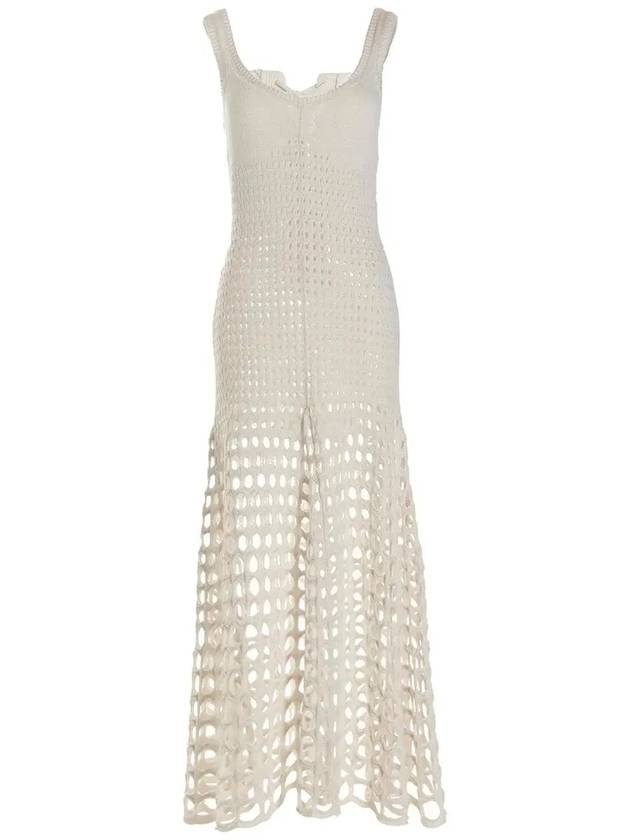 WoMen's Macram Tank Silk Long Dress White - CHLOE - BALAAN 3