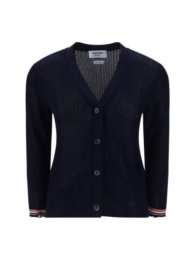 Thom Browne Pointelle RWB Striped Cardigan Navy - THOM BROWNE - BALAAN 2