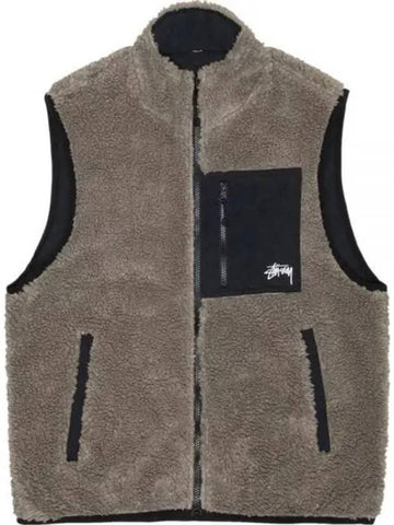 118528 STONE Sherpa Reversible Vest - STUSSY - BALAAN 1