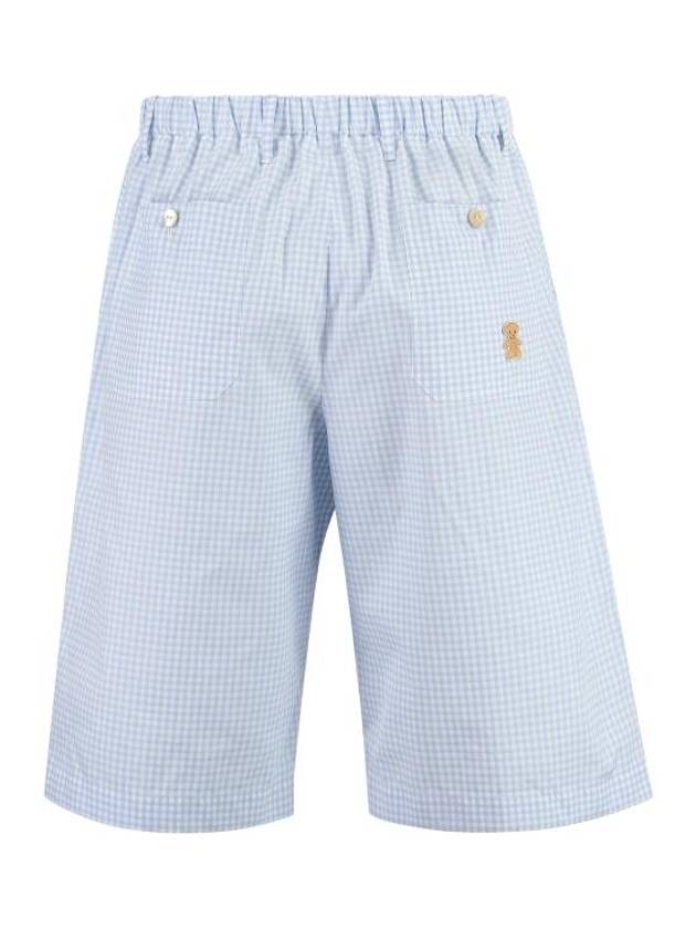 Men's Bear Patch Embroidered Check Shorts Pants Blue - GUCCI - BALAAN 3