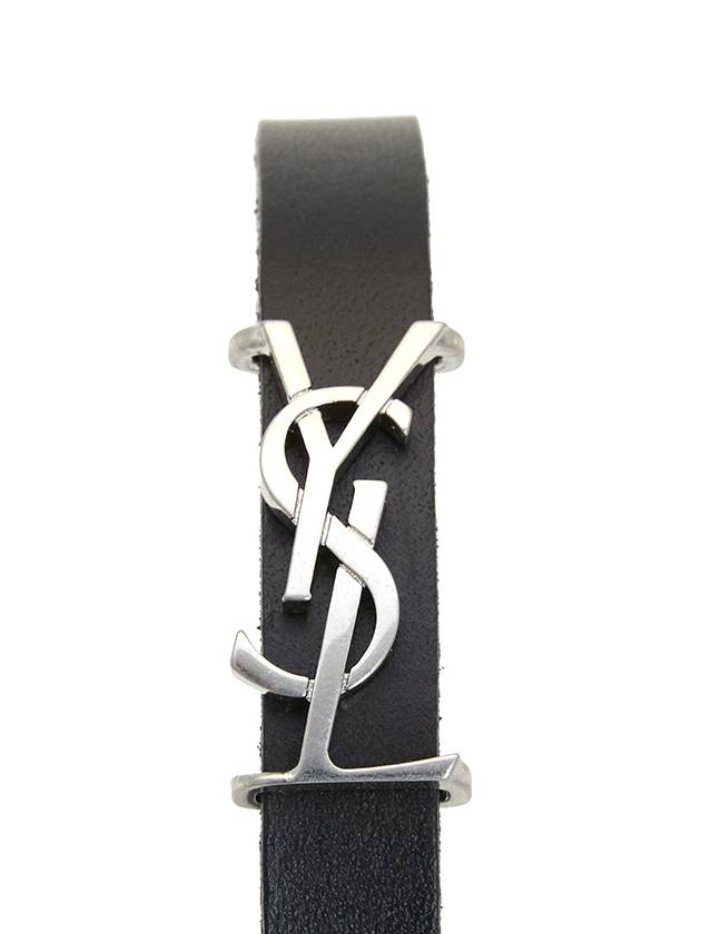 Opyum Silver Logo Leather Bracelet Black - SAINT LAURENT - BALAAN 5