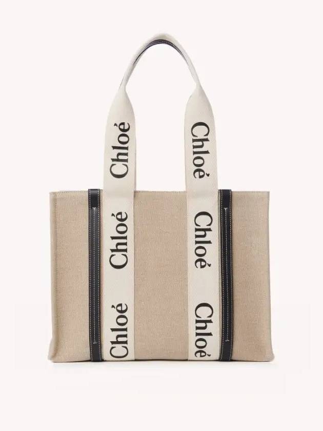 Woody Canvas Medium Tote Bag White Navy - CHLOE - BALAAN 2