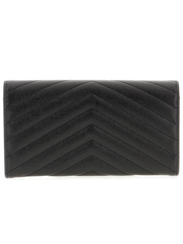 Matelasse Monogram Quilting Leather Flap Long Wallet Black - SAINT LAURENT - BALAAN 4