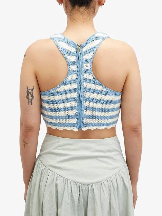 Crochet Racerback Zipper Back Cropped Sleeveless Blue - GANNI - BALAAN 4