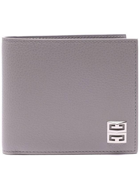 Metal Logo Grained Leather Bifold Wallet Gray - GIVENCHY - BALAAN.
